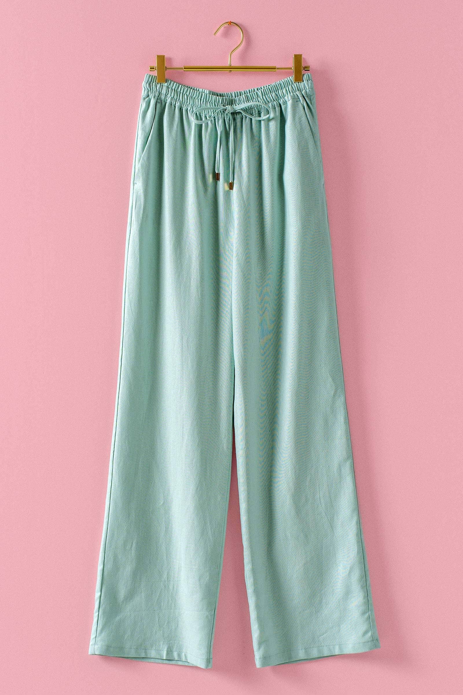 Linen Blend Wide Leg Pants Drawstring Waist
