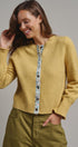 Floral Contrast Wool Blend Crew Neck Cardigan in HONEY GOLD - Women's Cardigans & Shrugs | Urban Daizy