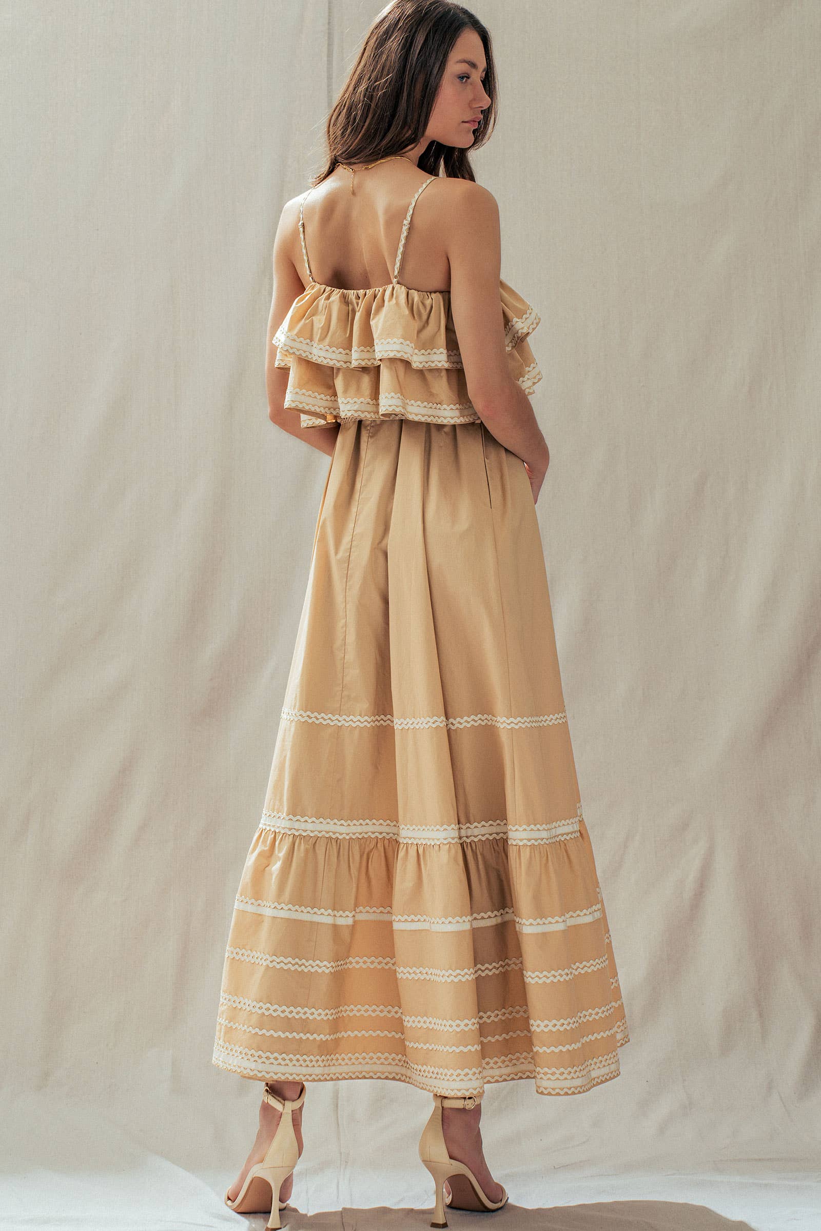 Urban Daizy Rickrack Trim Tiered Ruffle Cotton Maxi Dress Black Dress - Women's (UDDR0346) – alternate view 6