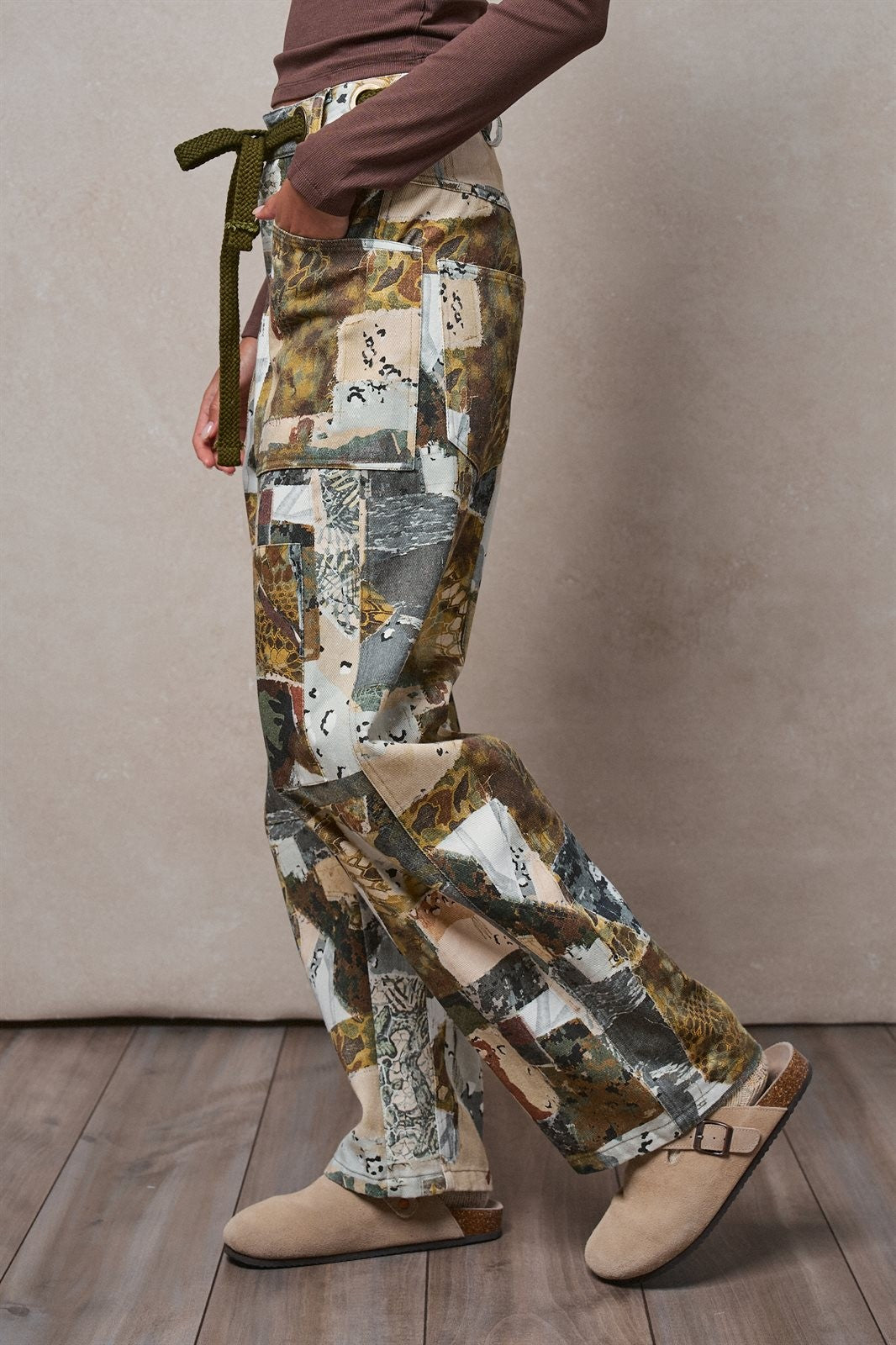 Camo Cargo Pants Wide Leg Patchwork Utility Streetwear in MULTI - Women's Casual Pants | Urban Daizy