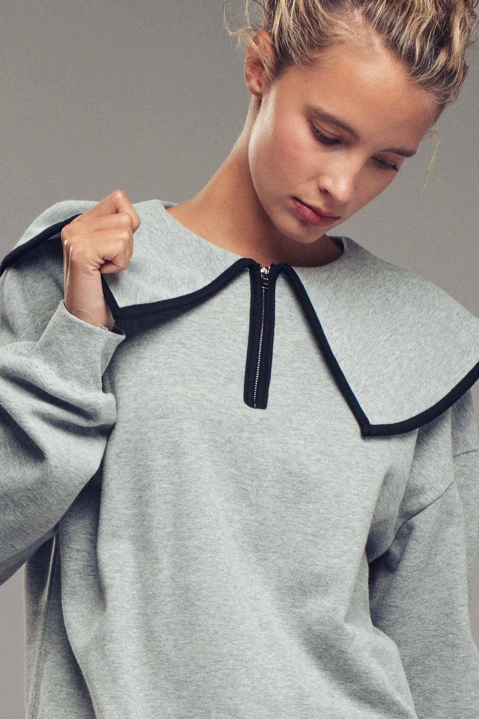 Urban Daizy Statement Sailor Collar Quarter Zip Lounge Set H-Grey Black Top & Pant Set (NOT Loungewear) - Women's… –…