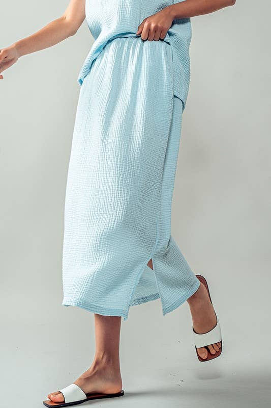 Urban Daizy Soft Double Gauze Elastic Waist Midi Skirt Blue-Sage Skirt - Women's (UDZ-SK-00060) – alternate view 16