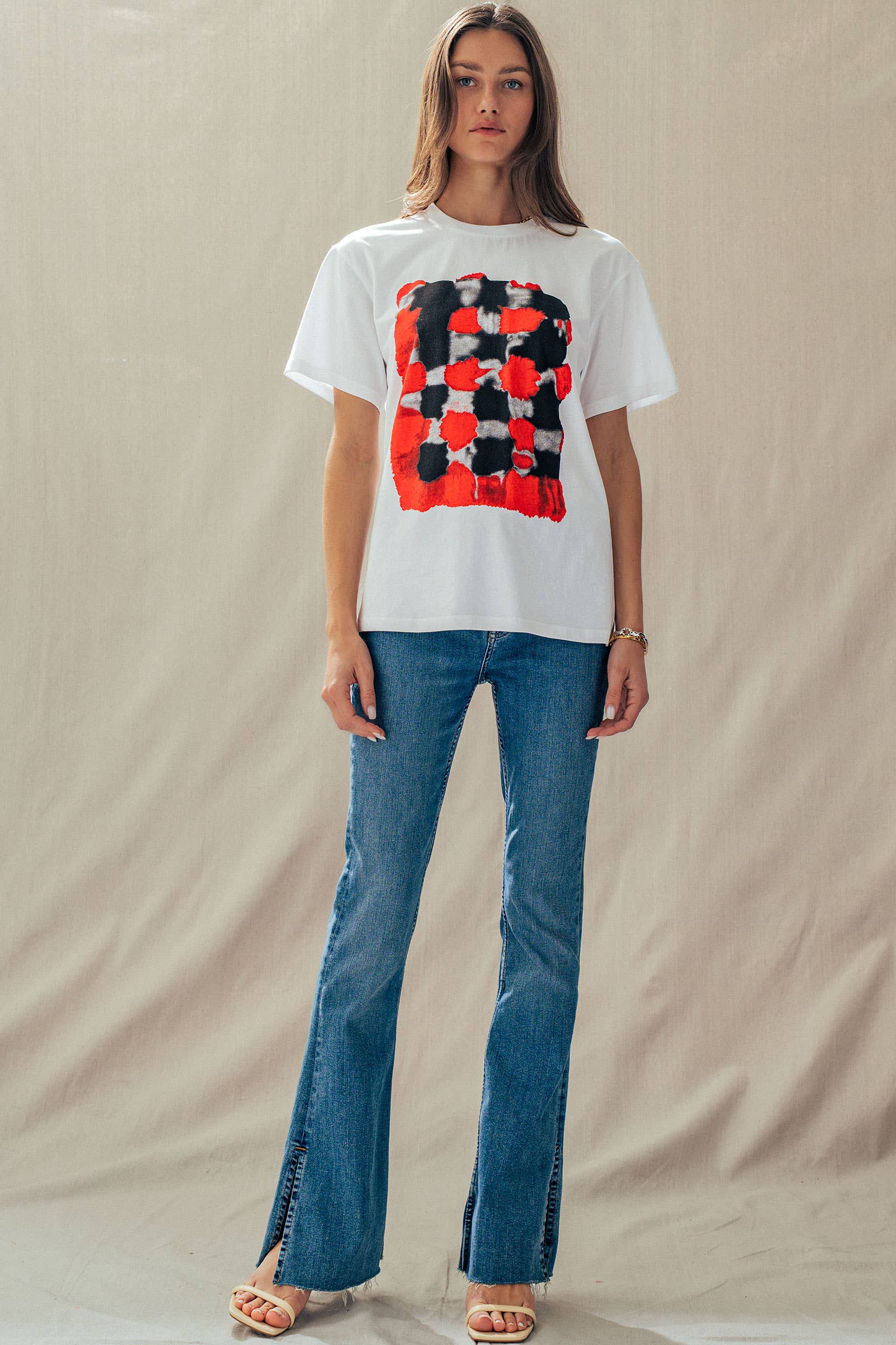 Urban Daizy Abstract Painted Graphic Rolled Sleeve Tee Blue Screen Printed T-Shirt - Women's (UDZ-TP-01002) – alternate view 6