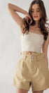 Urban Daizy Double Button Paper Bag Pleated Bermuda Shorts Beige Shorts - Women's (UDZ-PT-00015) – alternate view 5