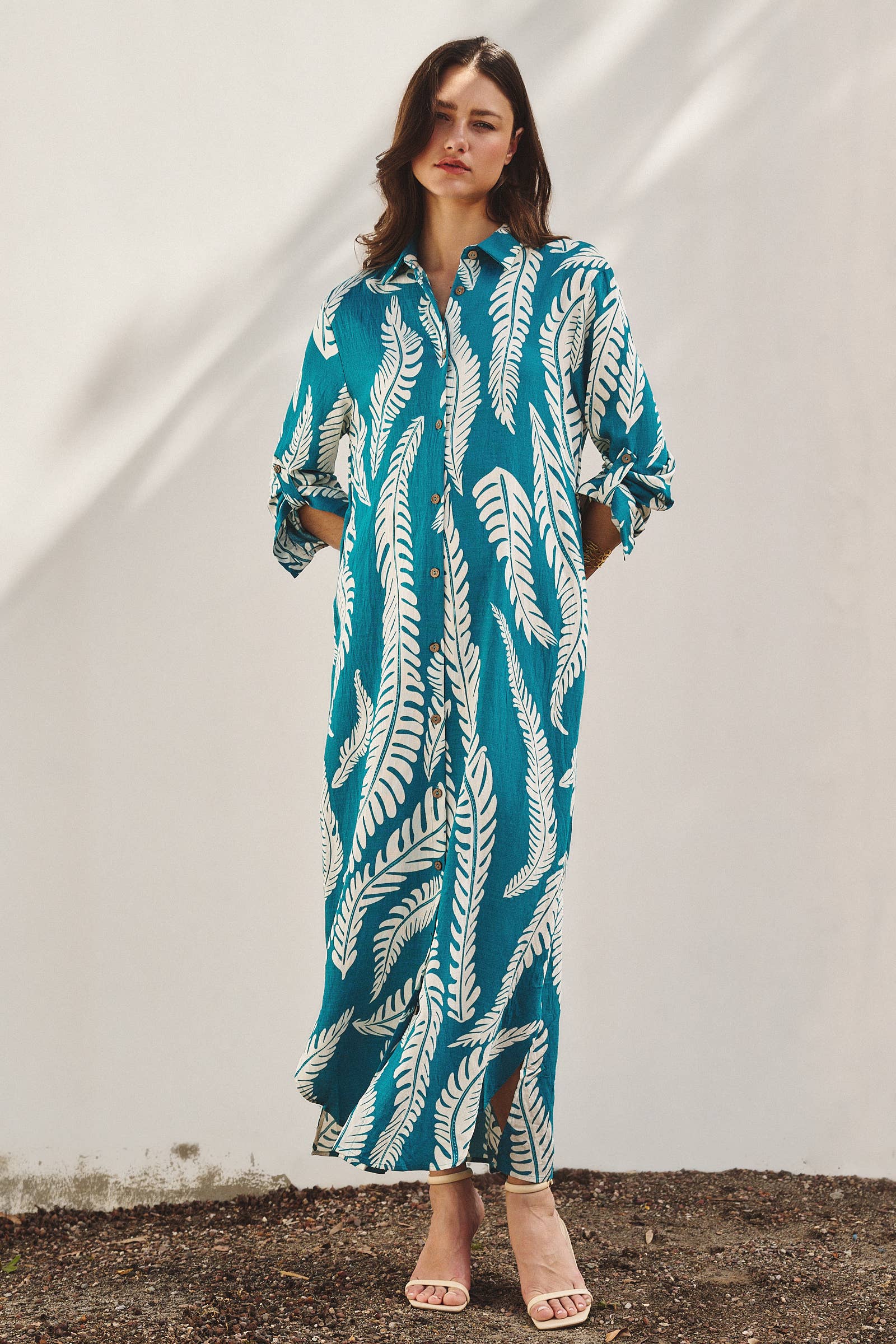 Urban Daizy Botanical Fern Maxi Shirt Dress Green Dress - Women's (TNDR1641-Green) – alternate view 10