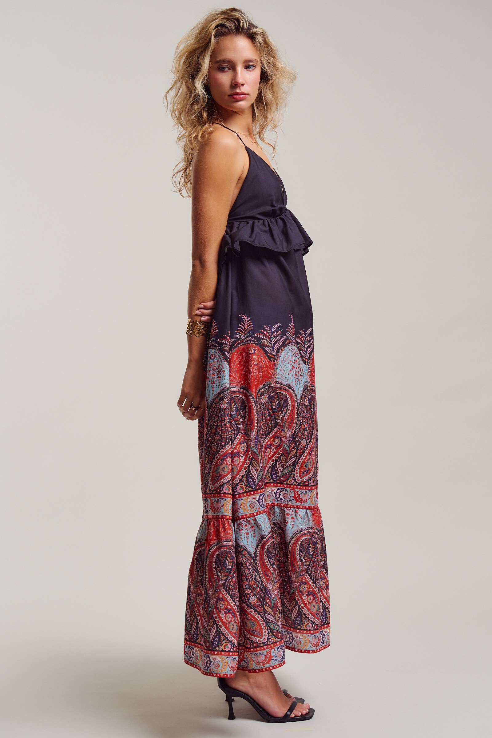 Urban Daizy Paisley Border Print Ruffle Overlay Maxi Dress Black Dress - Women's (UDDR0351-Black) – alternate view 11