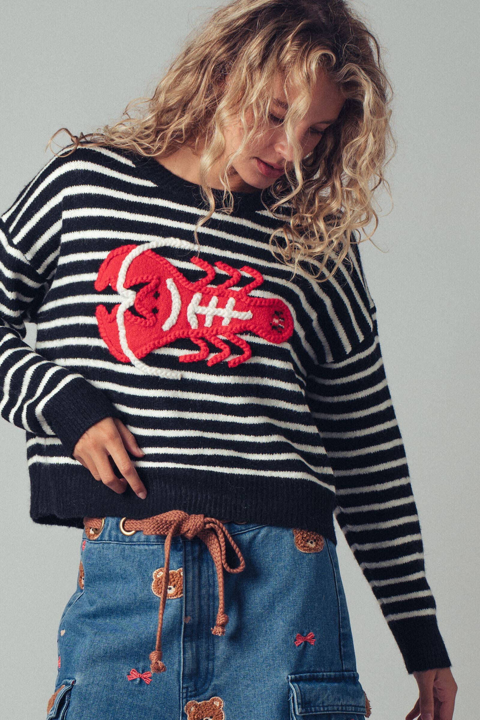 Urban Daizy Embroidered Red Lobster Nautical Statement Sweater Ivory Knit Sweater - Women's (UDZ-KN-00600) – alternate view 9
