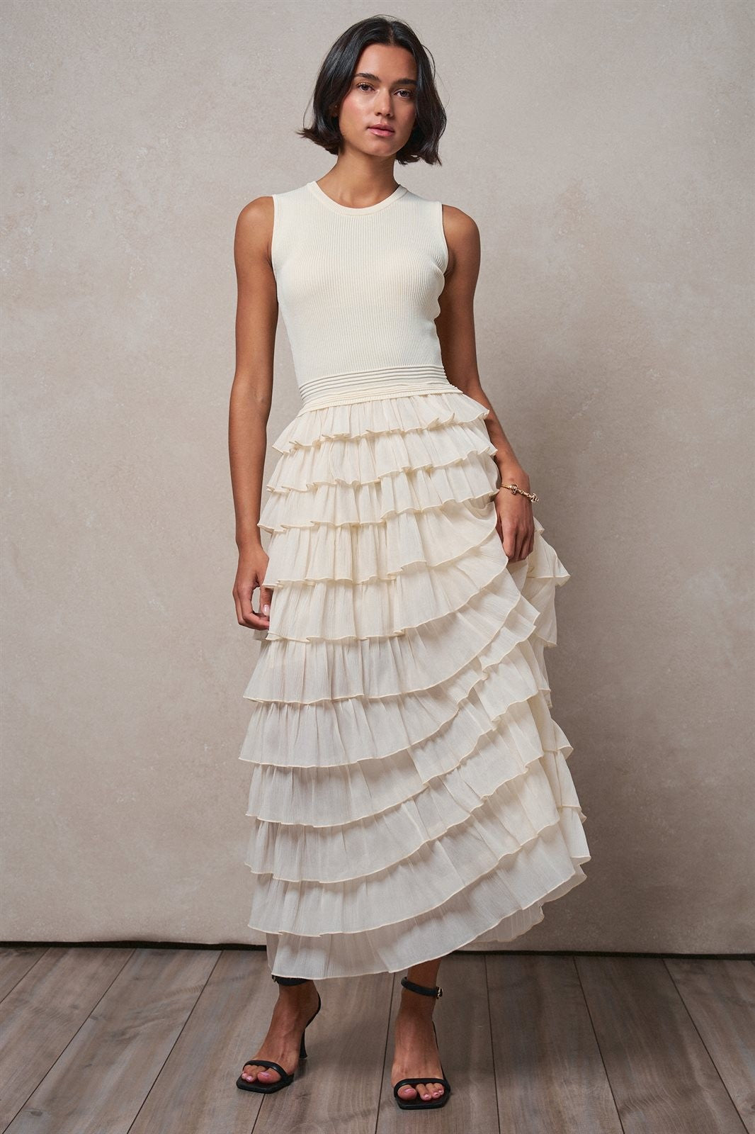 Tiered Ruffle Maxi Dress with Contrast Trim in IVORY - Women's Cocktail Dresses | Urban Daizy