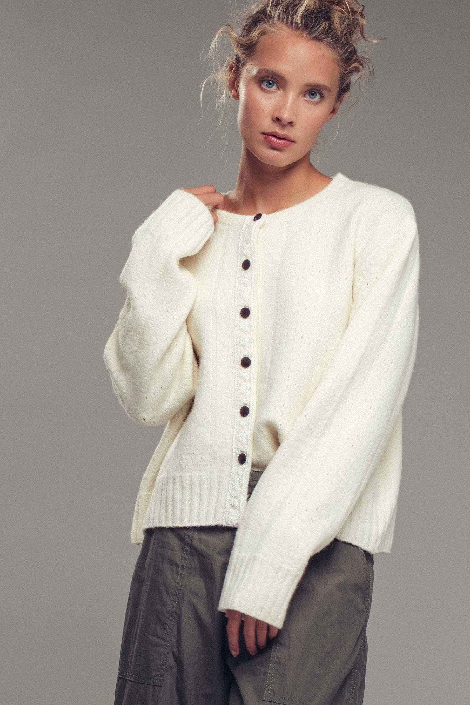 Urban Daizy Lace Trim Wool Blend Cardigan Pastel-Blue Cardigan - Women's (UDZ-KN-00652) – alternate view 7