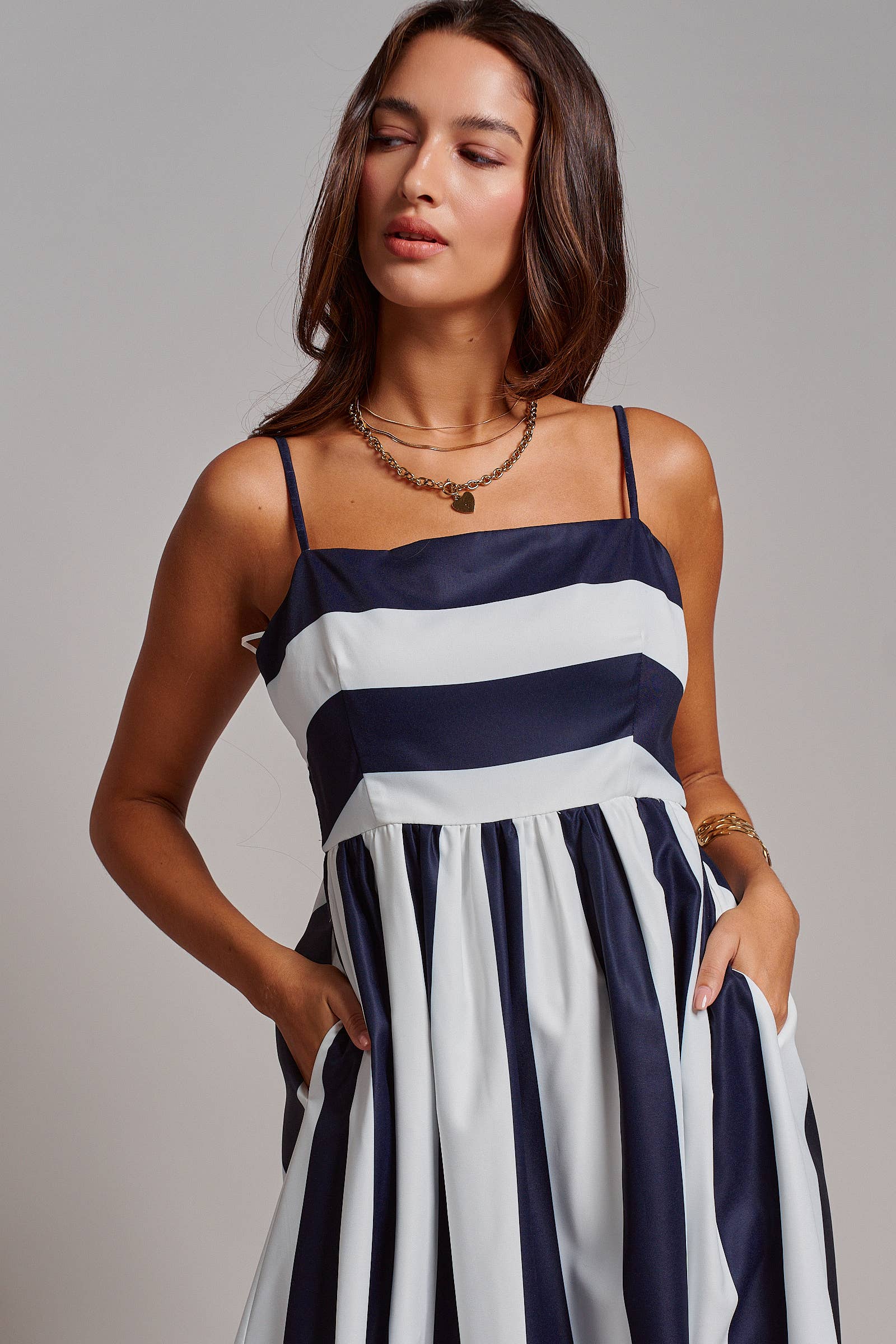 Vertical Stripe Smocked Back Maxi Dress