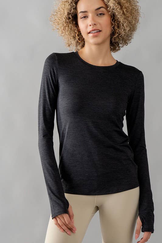 Urban Daizy Basic Crew Neck Long Sleeve Activewear Black Athletic Top - Women's (UDZ-TP-00560)