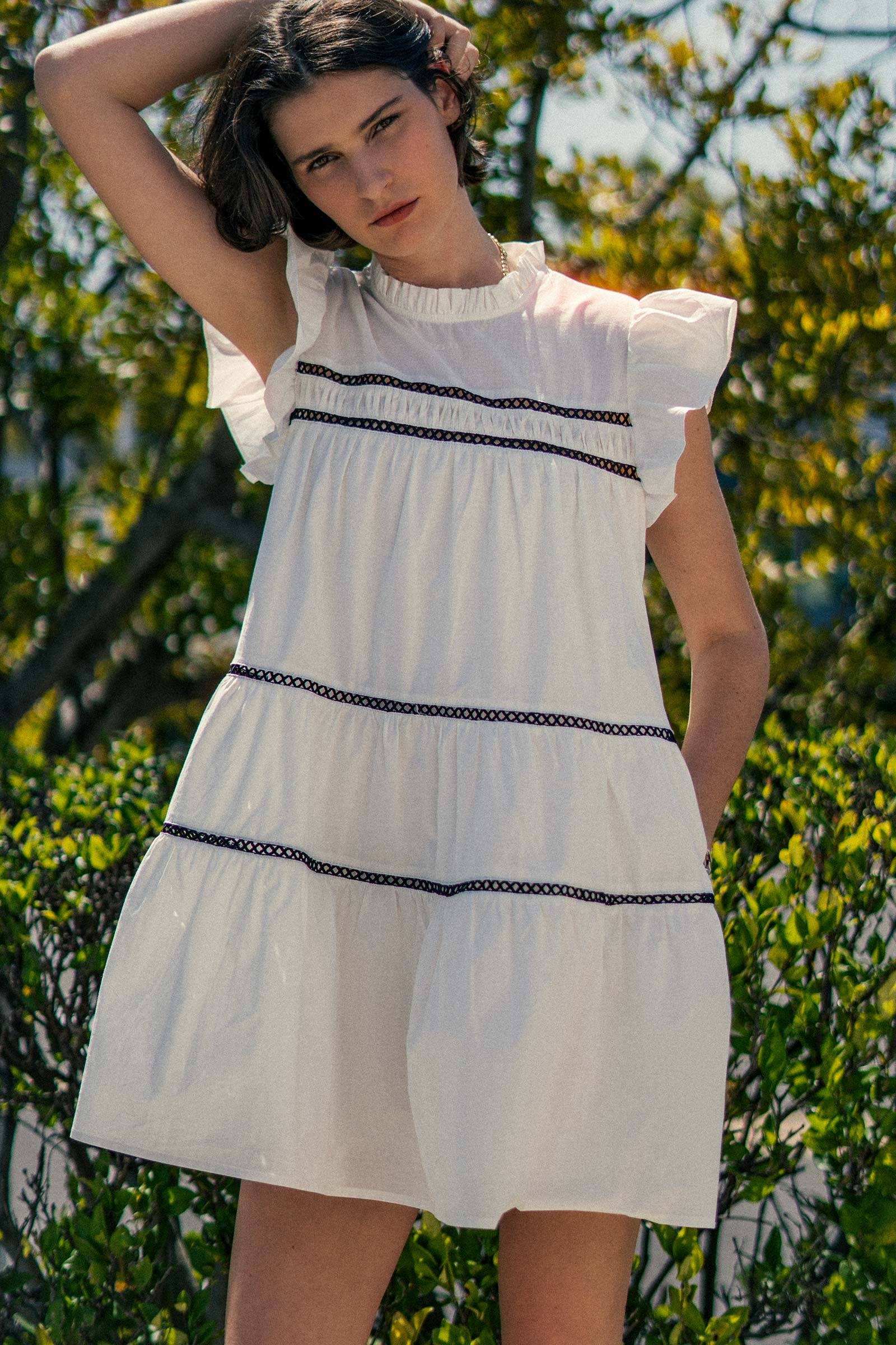 Urban Daizy Lace Trim Ruffle Sleeve Tiered Spring Mini Dress Black Dress - Women's (UDZ-DR-00204) – alternate view 3