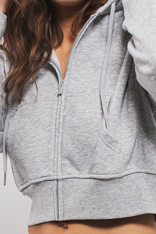 Urban Daizy Cropped Boxy Zip Up Hooded Sweatshirt Black Hoodie - Women's (UDZ-KN-00614) – alternate view 13