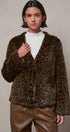 Leopard Print Faux Fur V-Neck Jacket in BROWN - Women's Jackets & Blazers | Urban Daizy