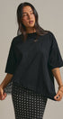 Oversized Cotton Tee with Asymmetric Lace Hem in BLACK - Women's T-Shirts & Polos | Urban Daizy