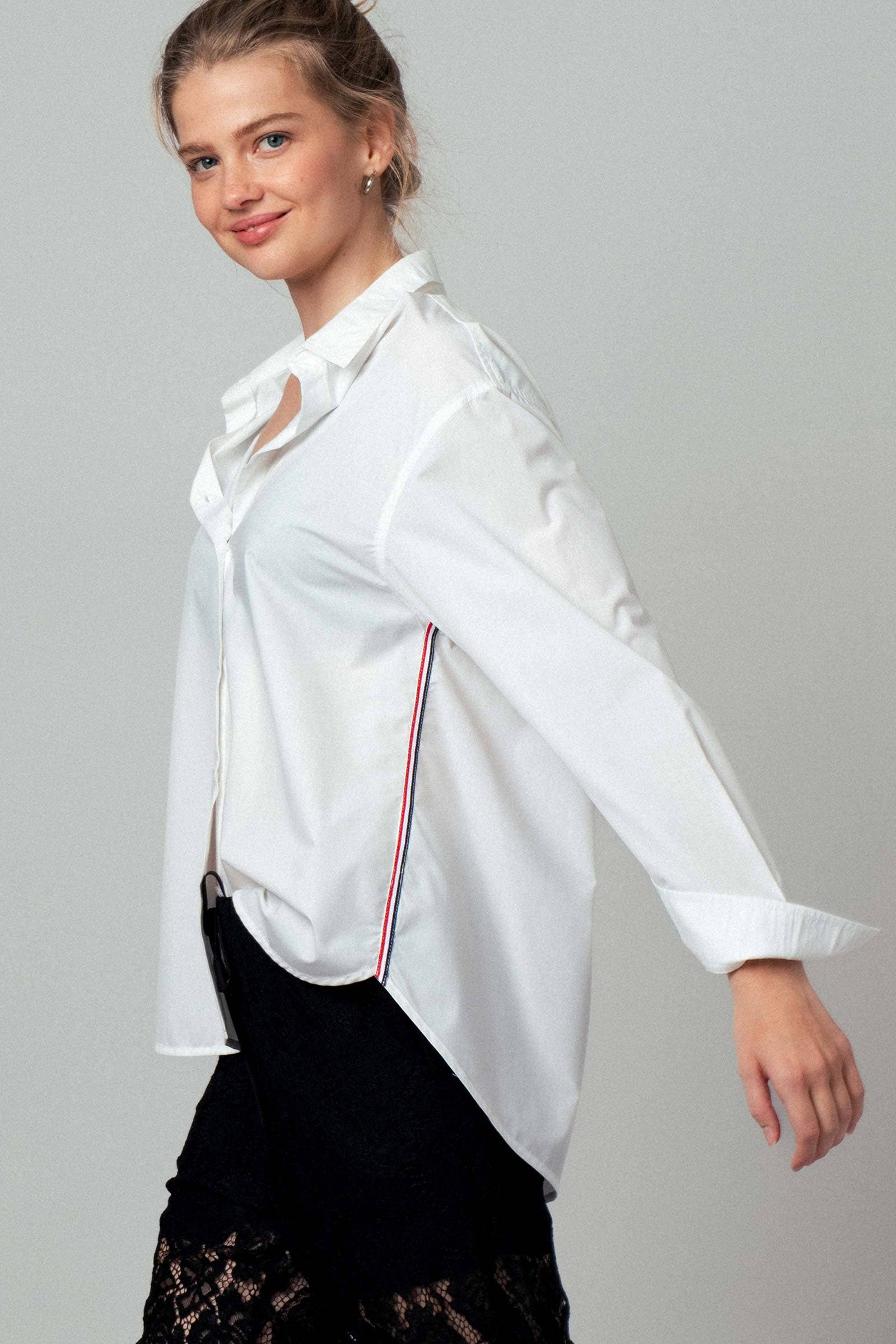 Striped Twill Tape Detail Statement Button Shirt