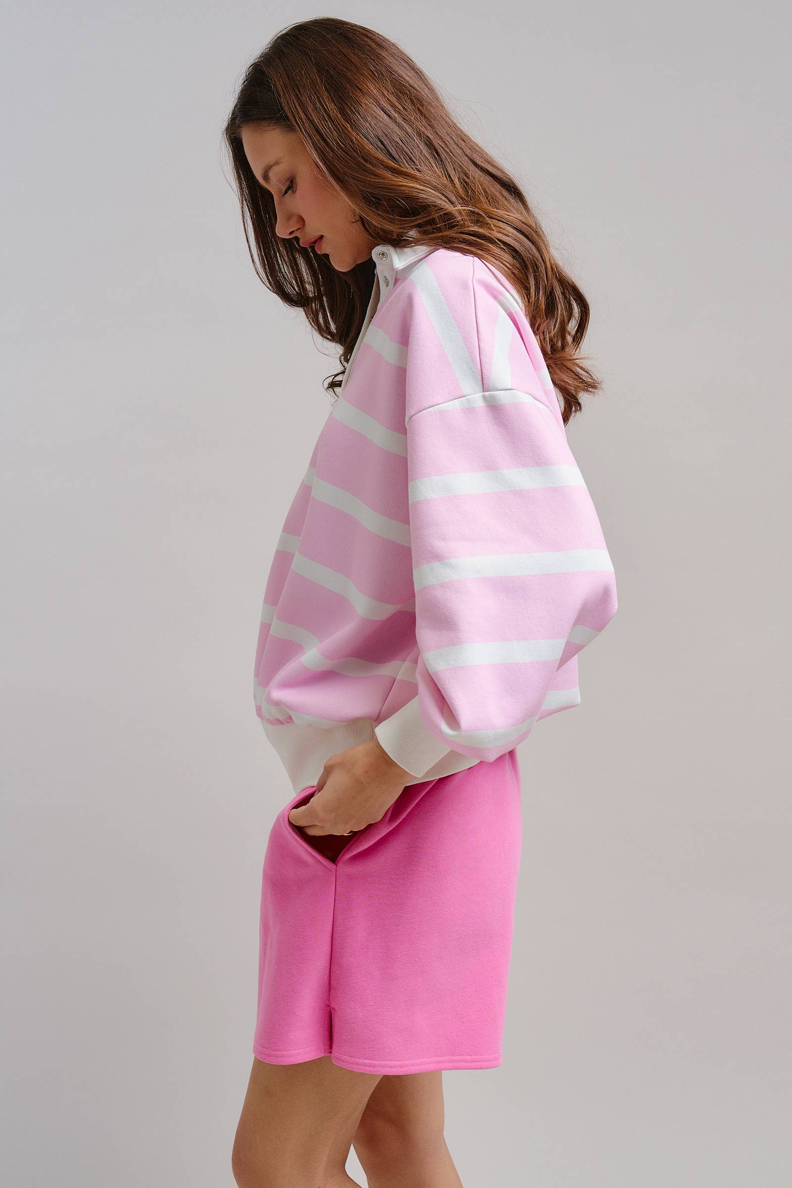 Drawstring Sweat Shorts Side Slit