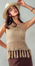 Urban Daizy Crochet Knit Boho Tassel Hem Summer Cover Top Khaki Knit Top - Women's (UDZ-TP-00504)