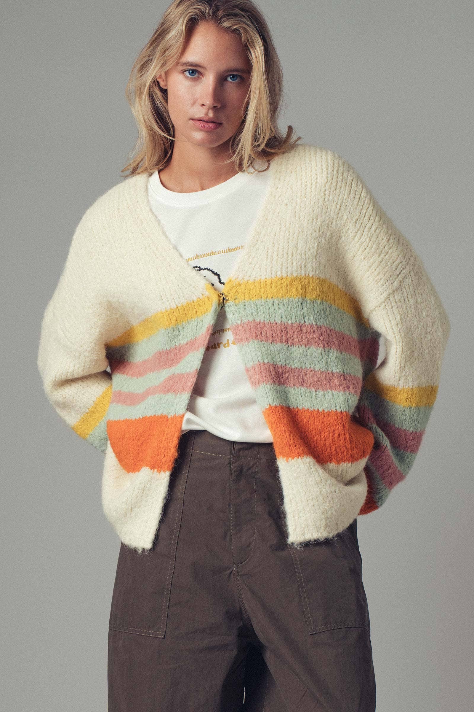 Urban Daizy Boho Stripe Cardigan Cream-Multi Cardigan - Women's (UDZ-KN-00358)