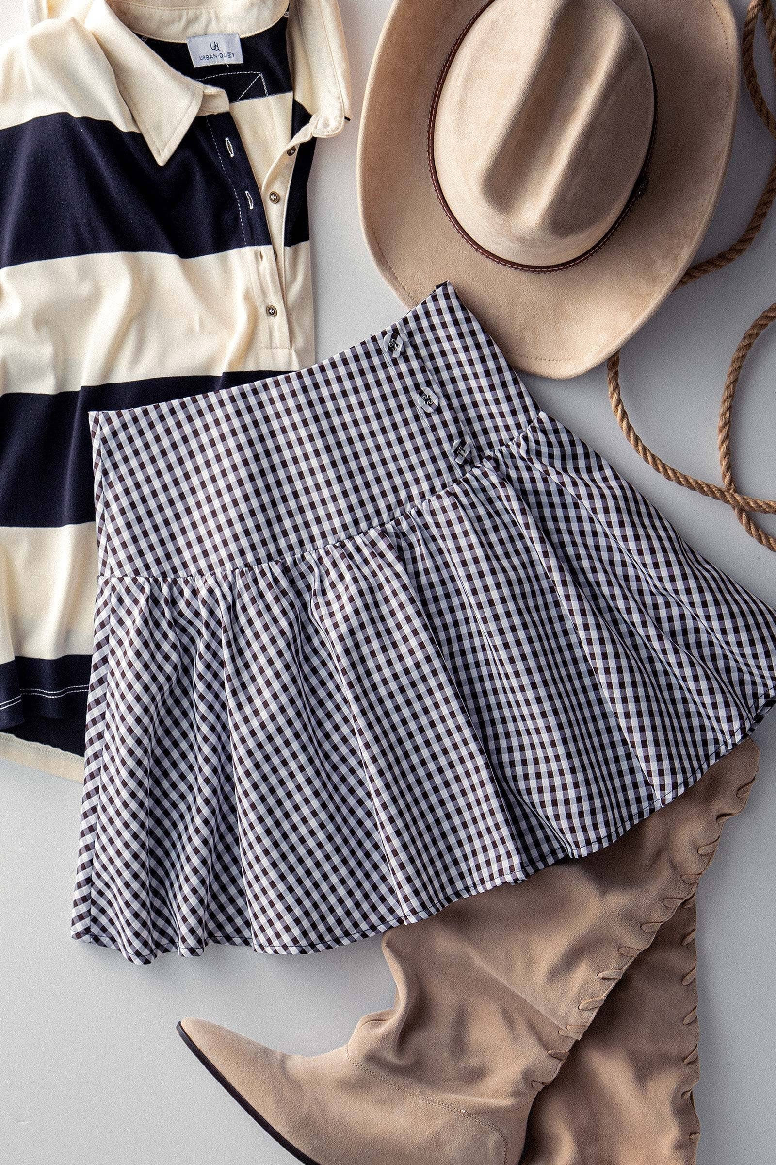 Urban Daizy Gingham Side-Button Mini Skirt Blue Skirt - Women's (UDZ-SK-00153) – alternate view 2