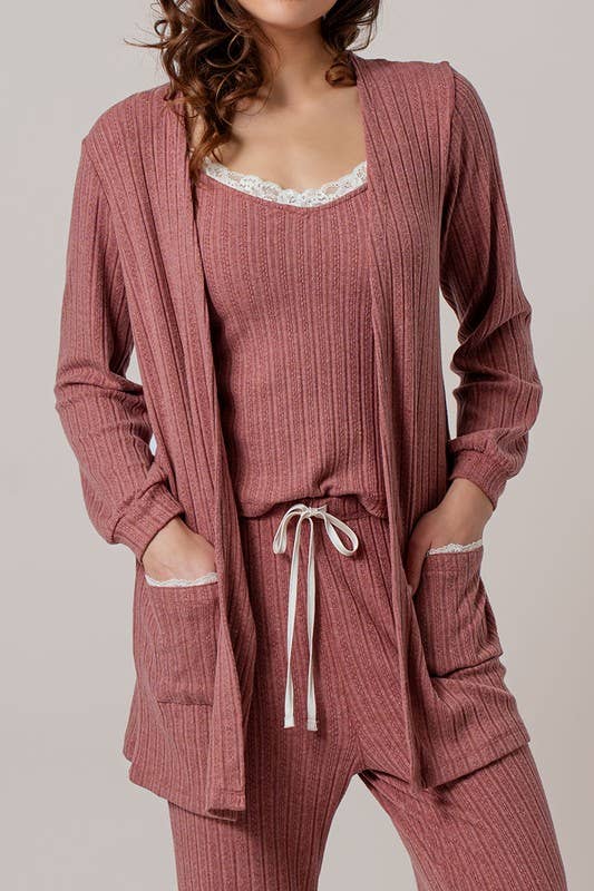 Urban Daizy Pointelle Knit Lace-Trim Pocket Cardigan Cocoa Cardigan - Women's (UDZ-KN-01037) – alternate view 3
