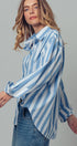 Urban Daizy Oversized Stripe Button Down Collared Shirt Blue Button Down Shirt - Women's (UDZ-TP-00759) – alternate view 3