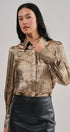 Metallic Shimmer Button Down Blouse with Puff Sleeves in GOLD - Women's Shirts & Blouses | Urban Daizy