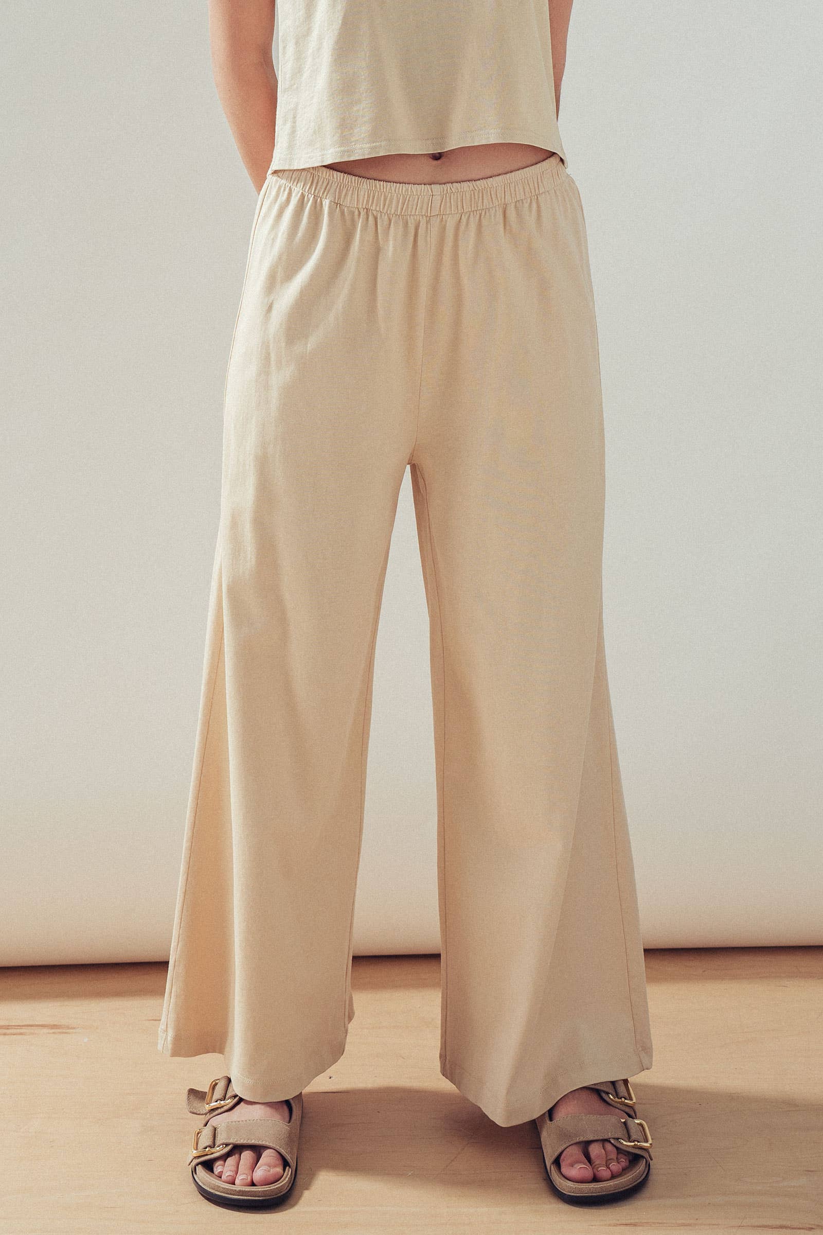 Elastic Waist Wide Leg Knit Pants