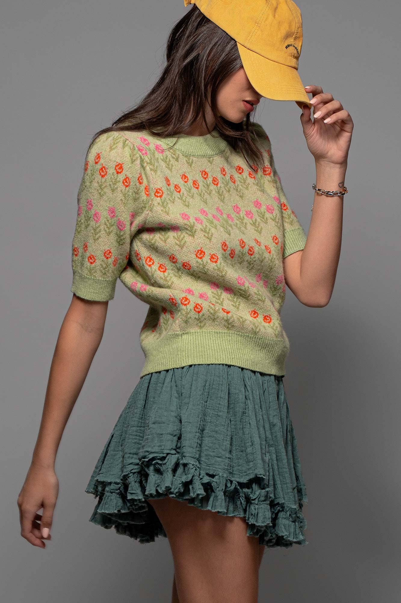 Urban Daizy Floral Print Crew Neck Knit Sweater Green Knit Top - Women's (UDZ-KN-00522) – alternate view 19