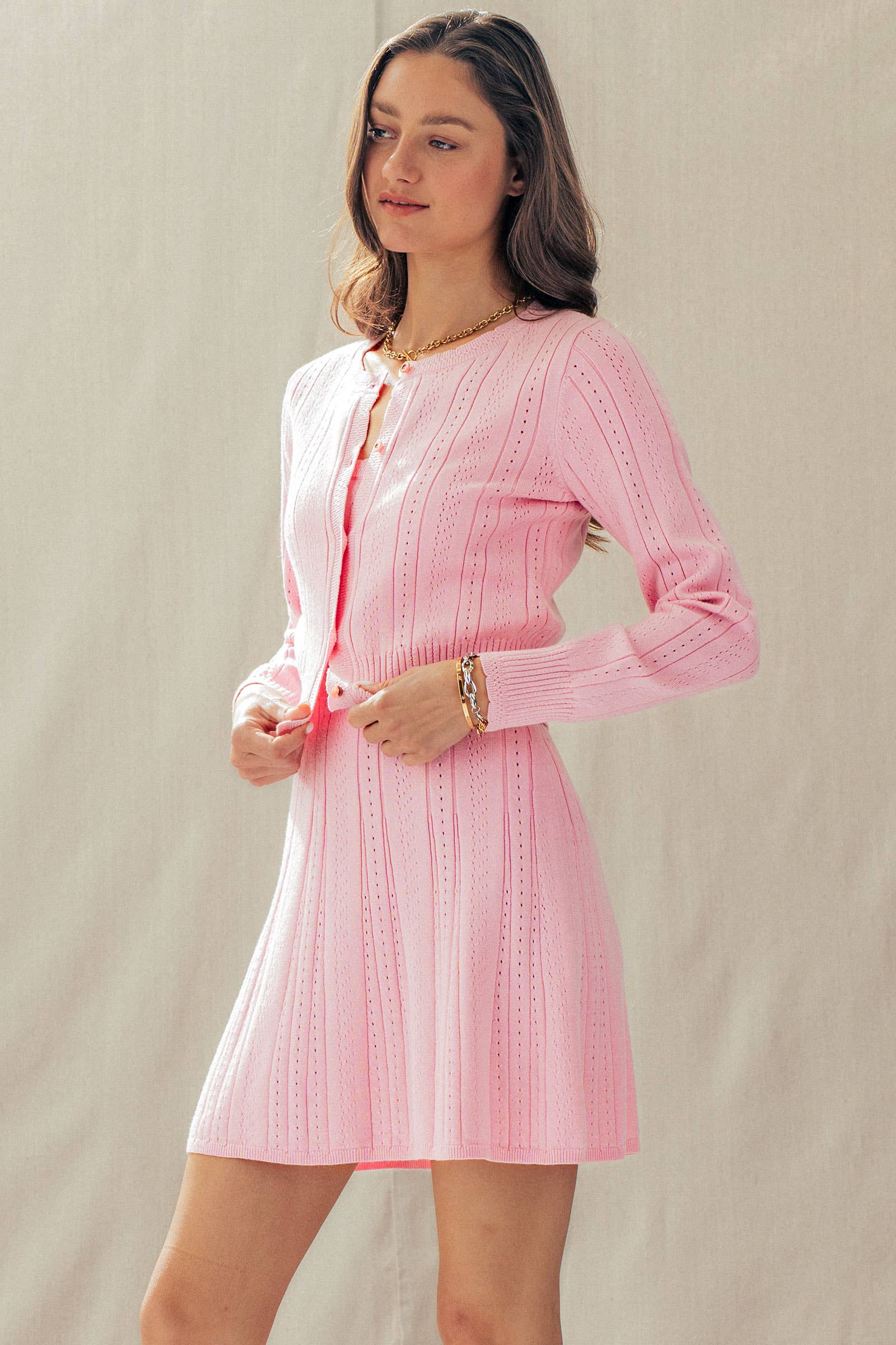 Pointelle Knit Button-Front Cardigan