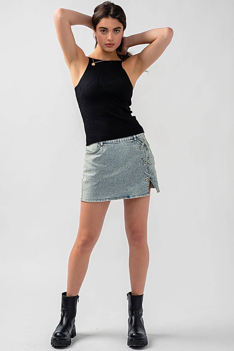 Urban Daizy Ribbed Knit Halter Spaghetti Strap Tank Top Black Tank Top - Women's (UDZ-TP-00490) – alternate view 23