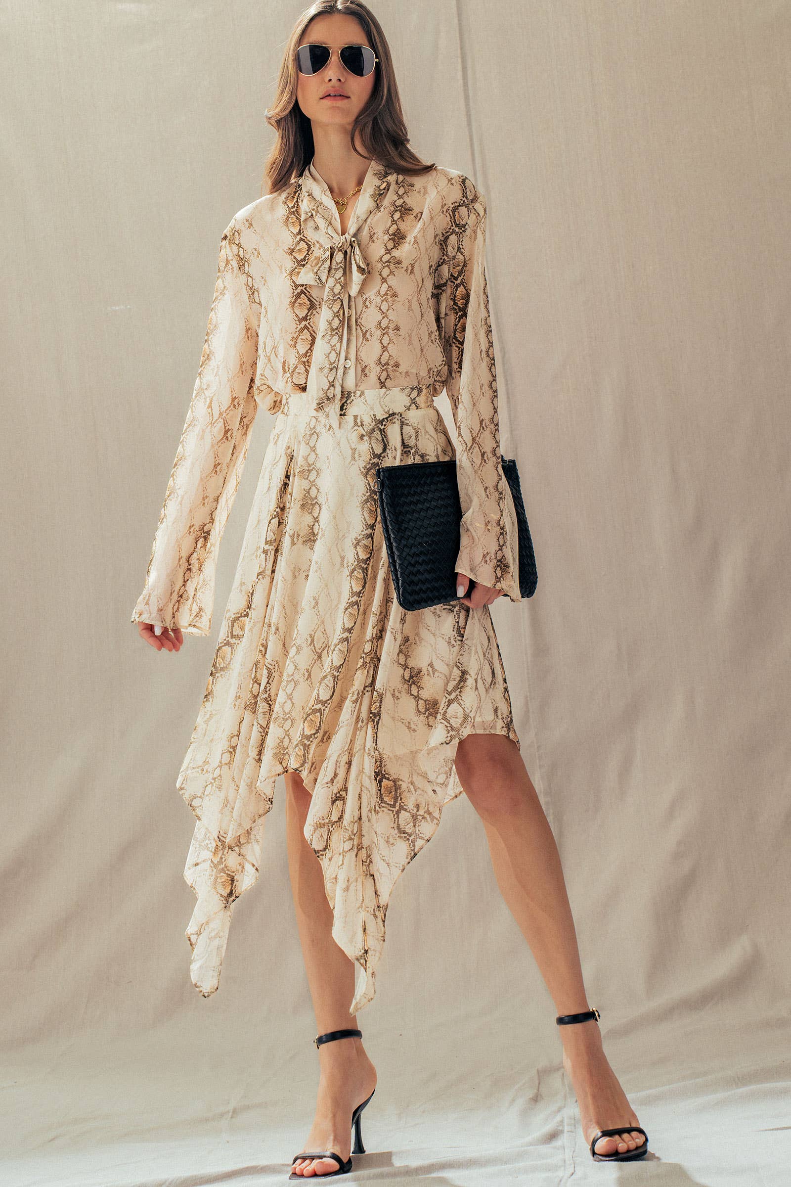 Urban Daizy Snake Print Handkerchief Hem Midi Skirt Cream-Multi Skirt - Women's (UDZ-SK-00178) – alternate view 11