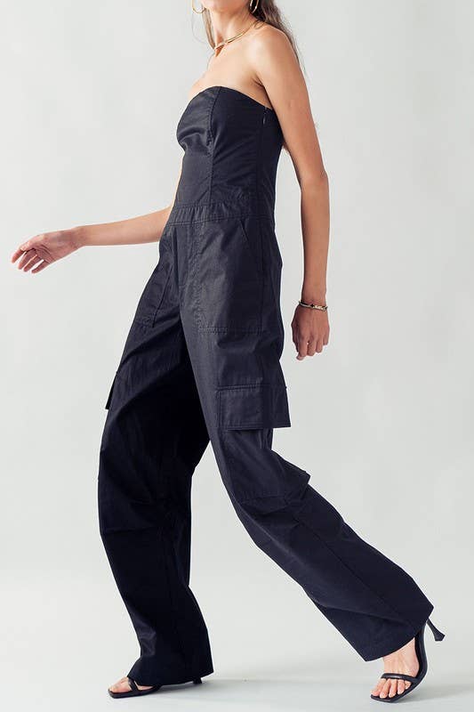 Urban Daizy Strapless Wide Leg Cargo Pocket Artisanal Jumpsuit Moss Jumpsuit - Women's (UDZ-JR-00002) – alternate view 13