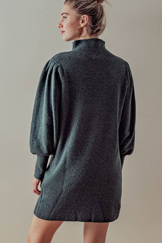 Urban Daizy Balloon Sleeve Mock Neck Sweater Dress Charcoal Dress - Women's (UDZ-DR-00096) – alternate view 8
