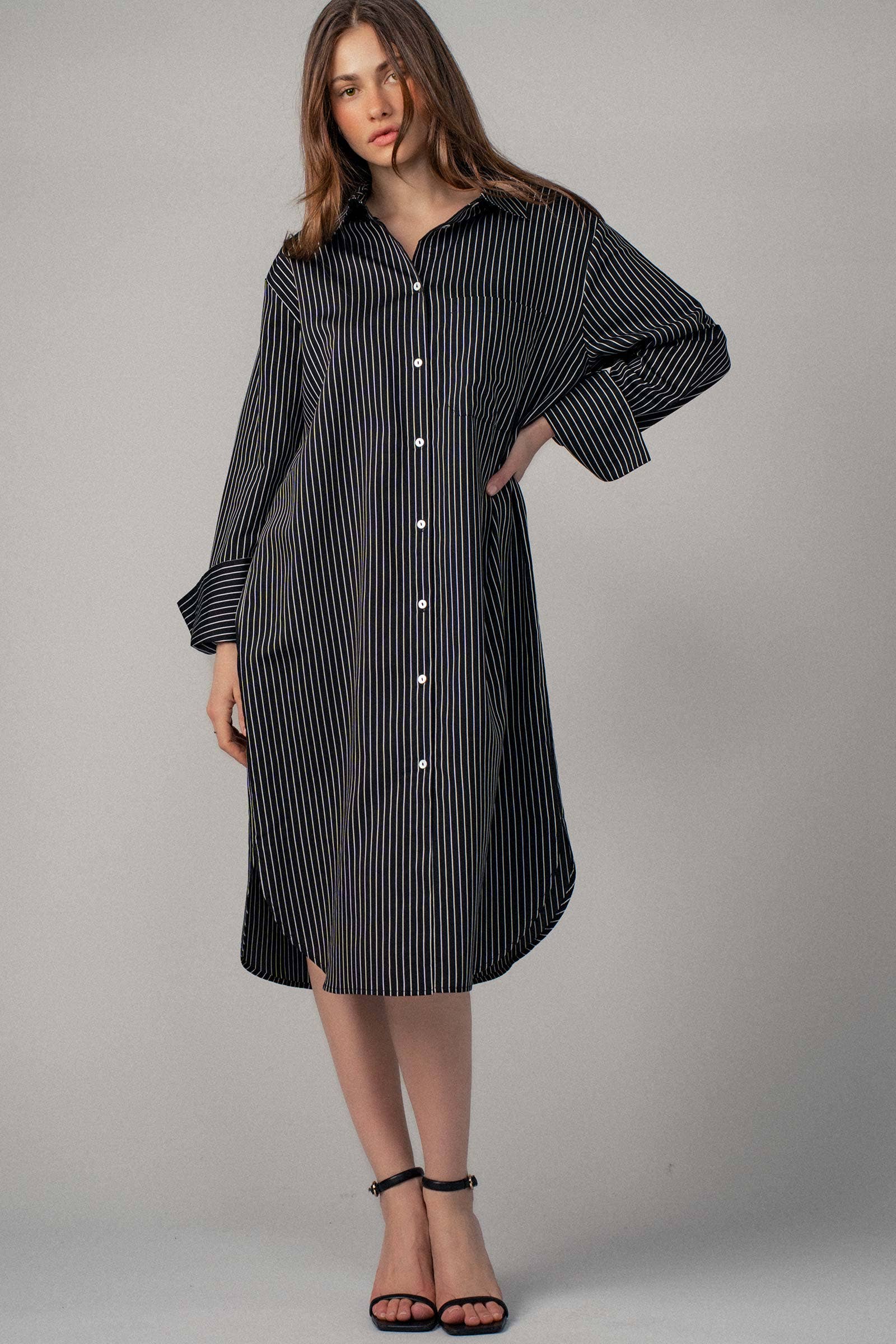 Striped Button-Down Midi Dress