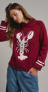 Lobster Intarsia Mock Neck Knit Sweater in BURGUNDY - Women's Sweaters | Urban Daizy