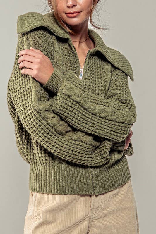 Urban Daizy Textured Cable Knit Sailor Jacket Beige-Buff Jacket - Women's (UDZ-OT-00317) – alternate view 34