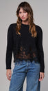 Lace Trim Knit Sweater with Floral Hem Detail in BLACK - Women's Sweaters | Urban Daizy