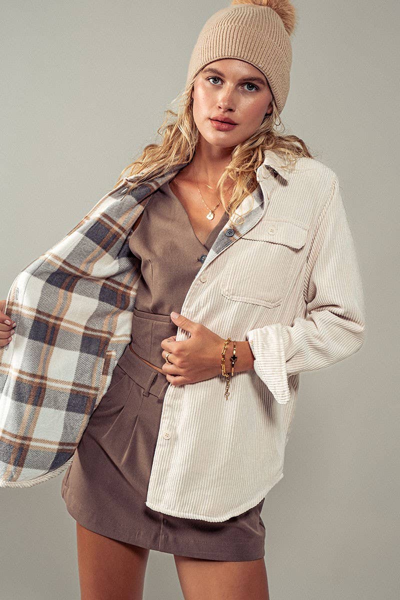 Urban Daizy Plaid Lined Corduroy Flannel Shacket Black Shirt Jacket Shacket - Women's (UDZ-OT-00018) – alternate view 17