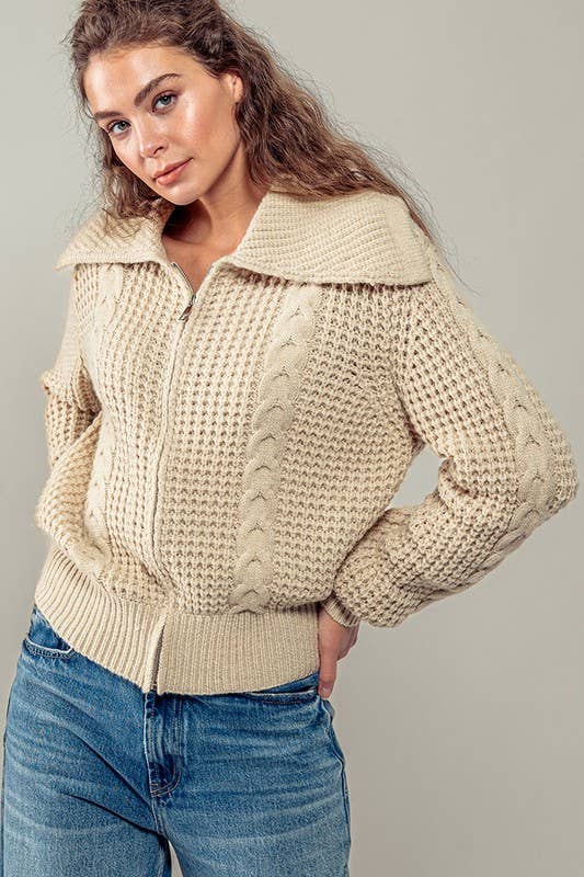 Urban Daizy Textured Cable Knit Sailor Jacket Beige-Buff Jacket - Women's (UDZ-OT-00317) – alternate view 24