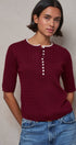 Wool Blend Cable Knit Henley with Contrast Neckline in BURGUNDY - Women's Sweaters | Urban Daizy