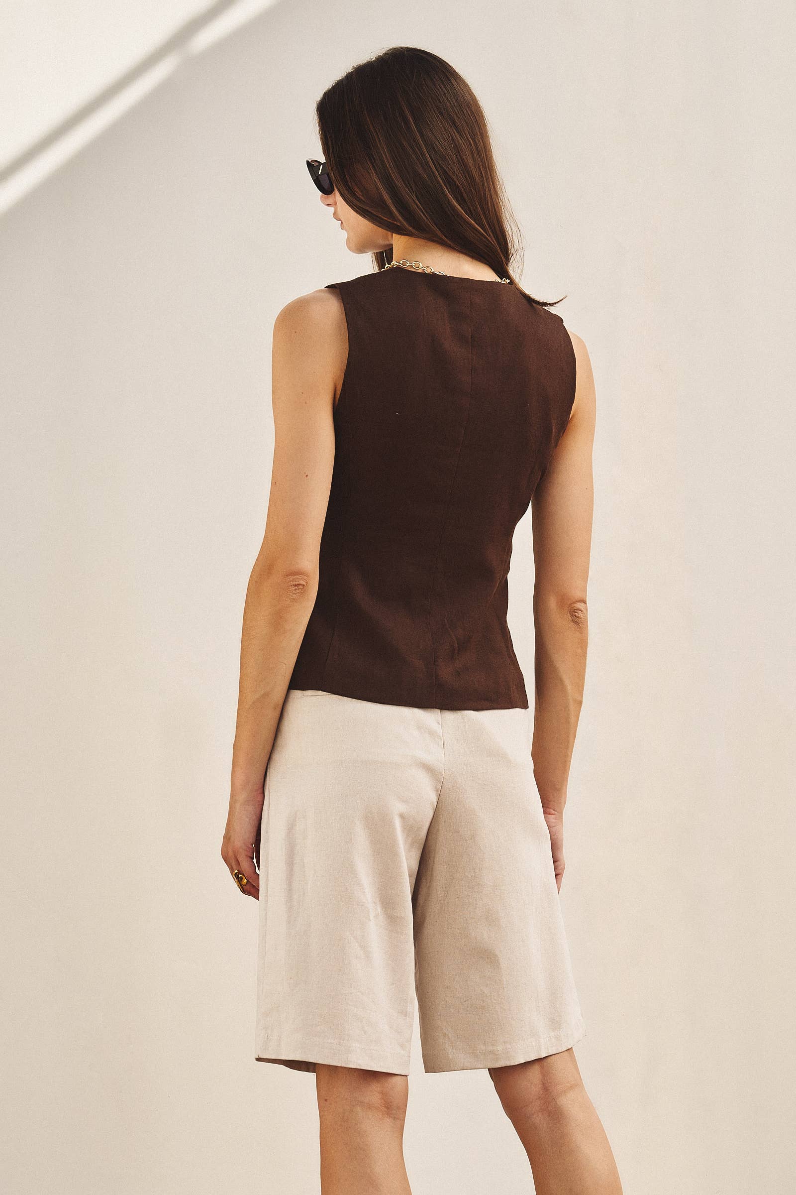 Linen Blend Belted Bermuda Shorts