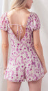 Urban Daizy Romantic Puff Sleeve Open Back Floral Romper Ivory Lavender Romper - Women's (UDZ-JR-00001) ������ï¿
