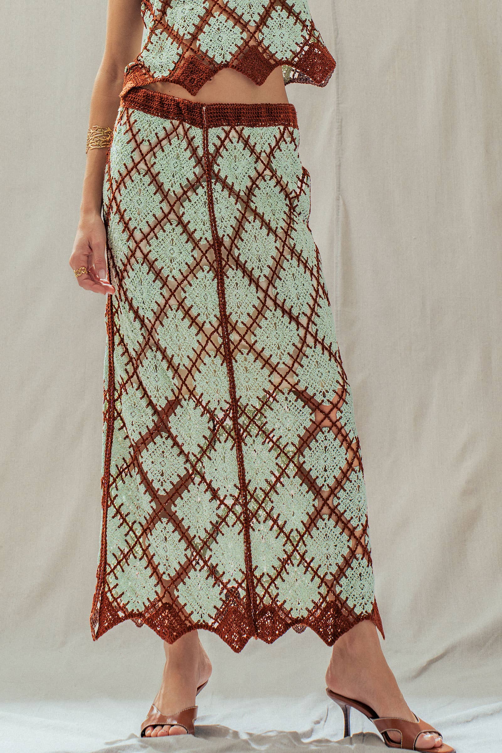 Diamond Pattern Open-Knit Crochet Skirt