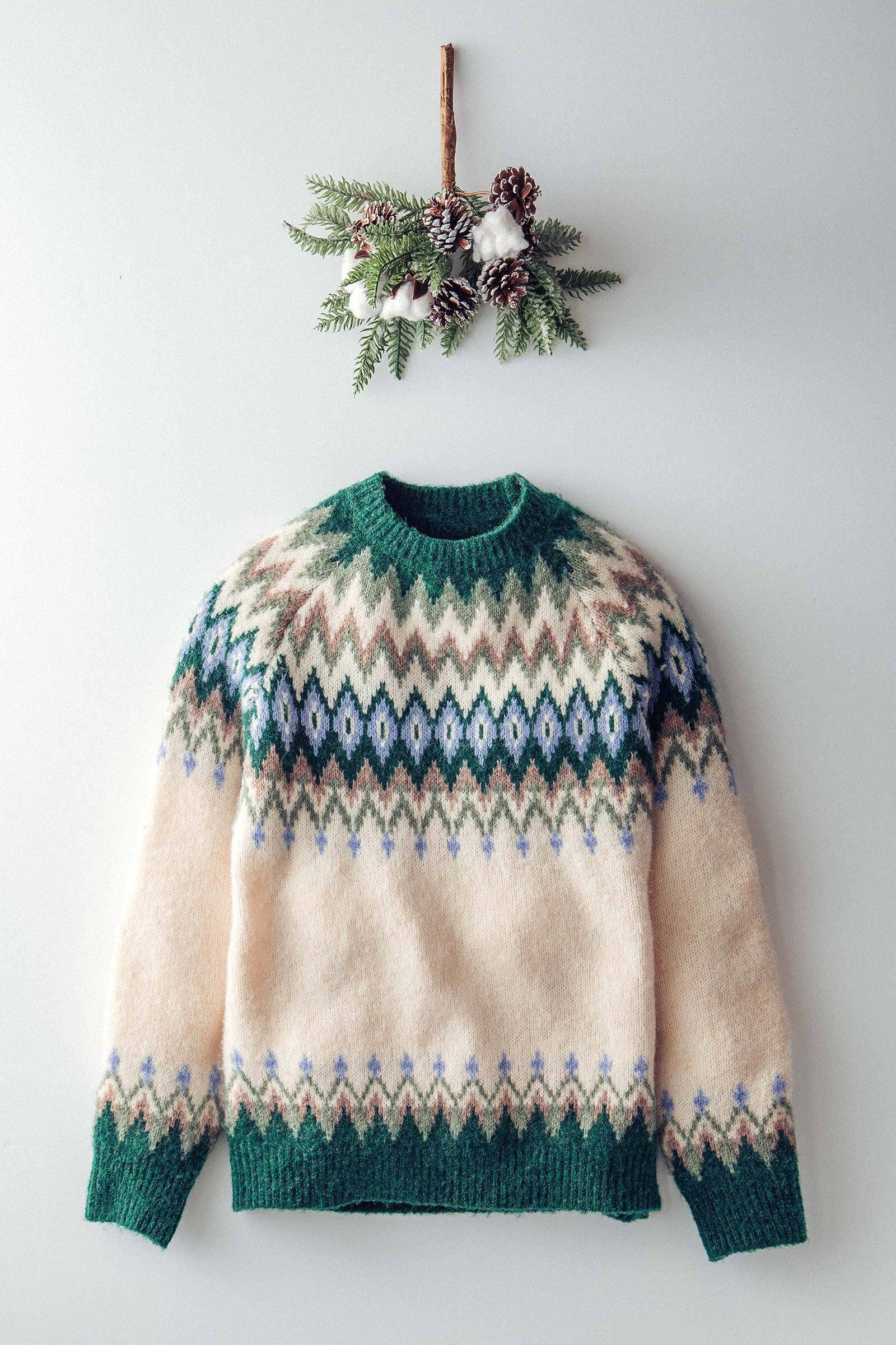 Urban Daizy Fair Isle Wool Blend Sweater Top Green-Multi Knit Sweater - Women's (UDZ-KN-00652) – alternate view 3