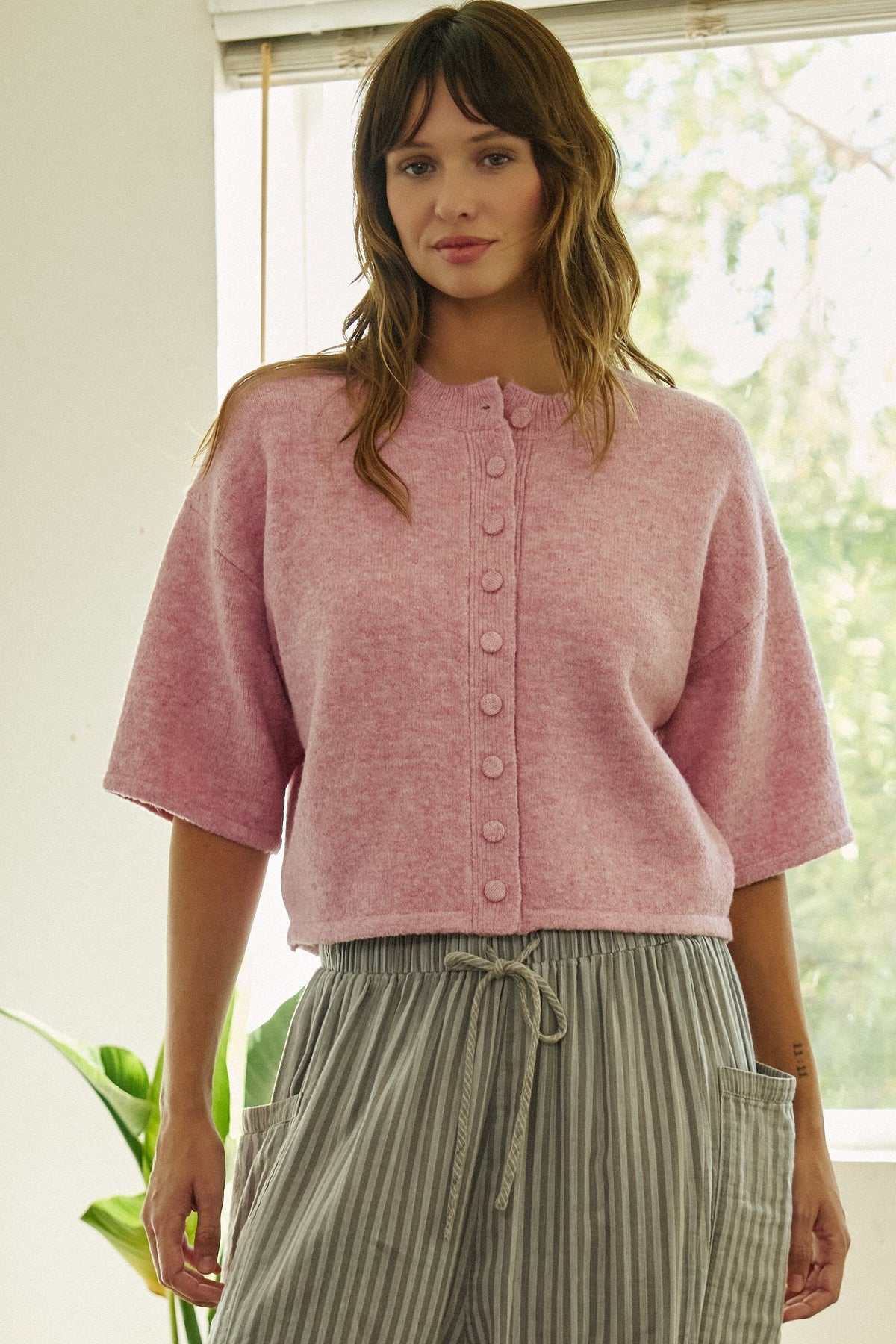 Soft Touch Elbow-Length Knit Cardigan in PINK - Women's Cardigans & Shrugs | Urban Daizy
