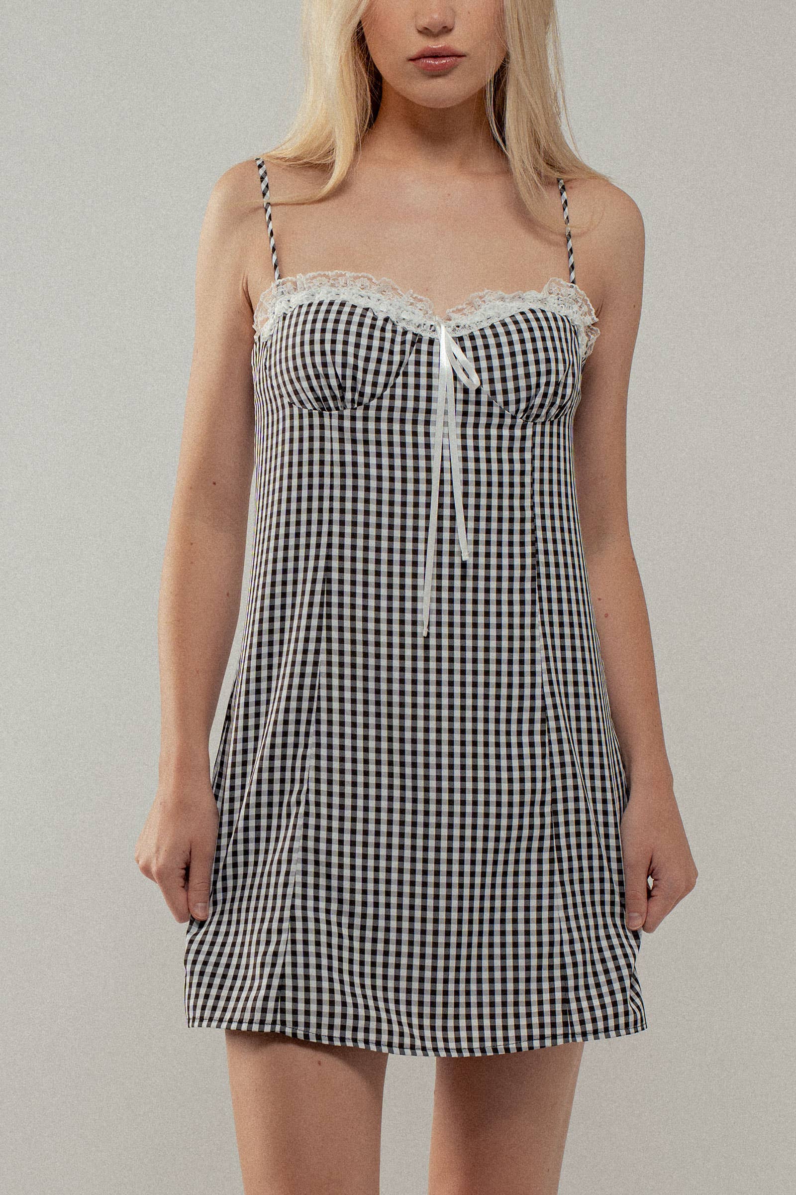 Urban Daizy Sweetheart Gingham Tie-Front Mini Dress Pink Dress - Women's (UDZ-DR-00513) – alternate view 4