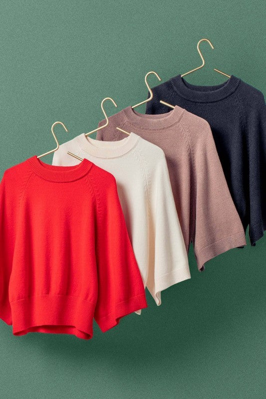 Relaxed Batwing Sleeve Sweater Top in BLACK - Women's Sweaters | Urban Daizy