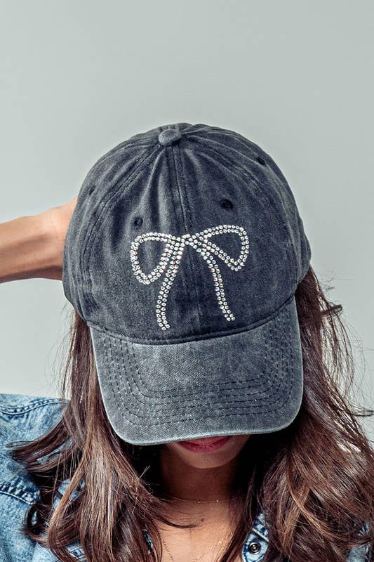 Urban Daizy Rhinestone Bow Embellished Baseball Cap Black Baseball Cap - Women's (UDZ-AC-00113) – alternate view 8