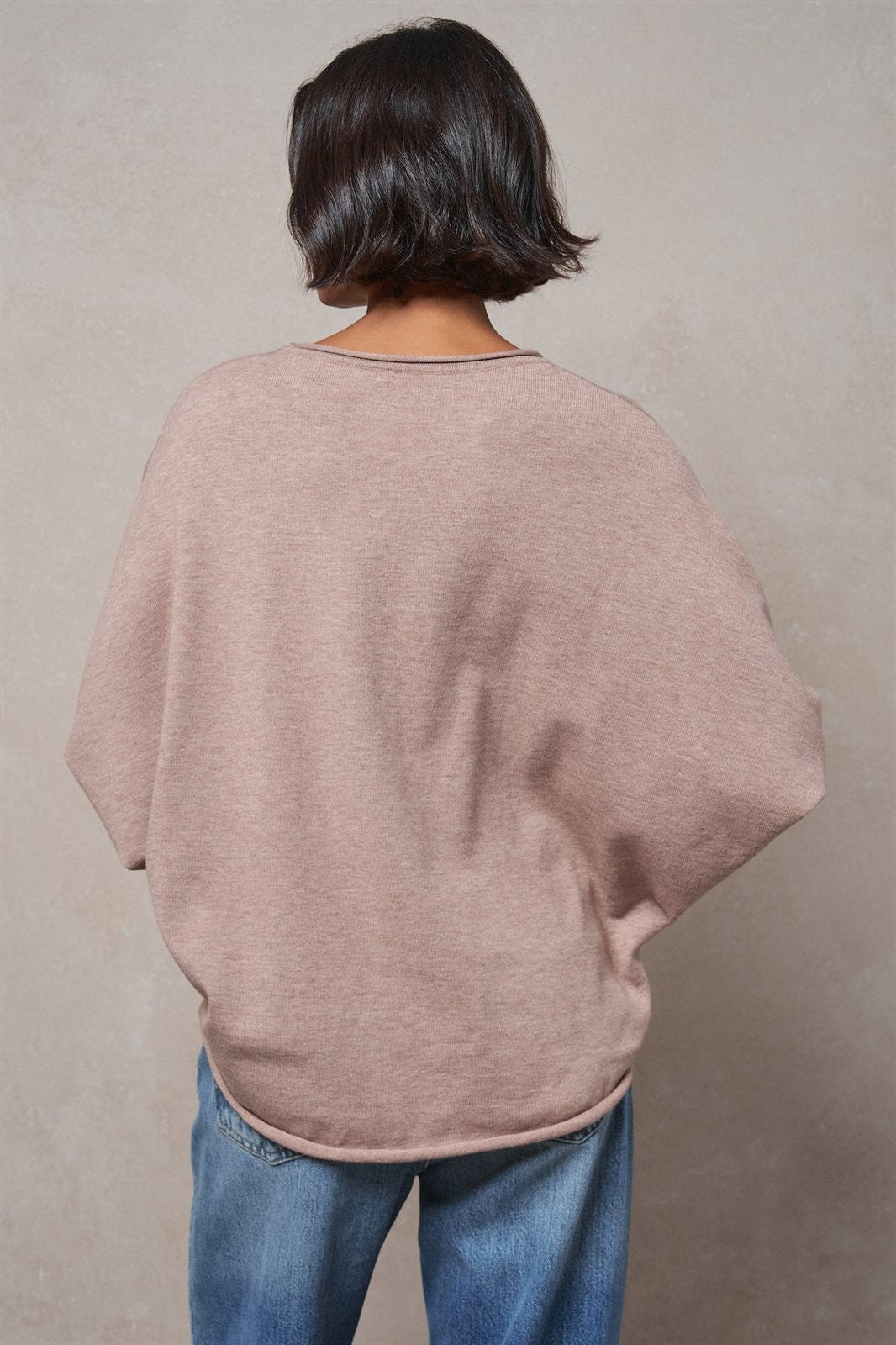 Dolman Sleeve Knit Top Boat Neck Boho Slouchy Sweater in MOCHA - Women's Sweaters | Urban Daizy